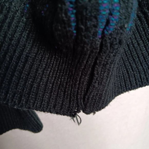 Vintage 90s Nuovo New Forces Large Sweater 3D Look Blue Black Purple Geometric - Picture 12 of 13